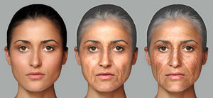 (L) Age 23  (Middle) Age naturally to 72  (R) Age with excess sun to 72.  Photo courtesy of AprilAge.